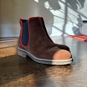 Boden Brown Suede Chelsea Boots with Red Trim